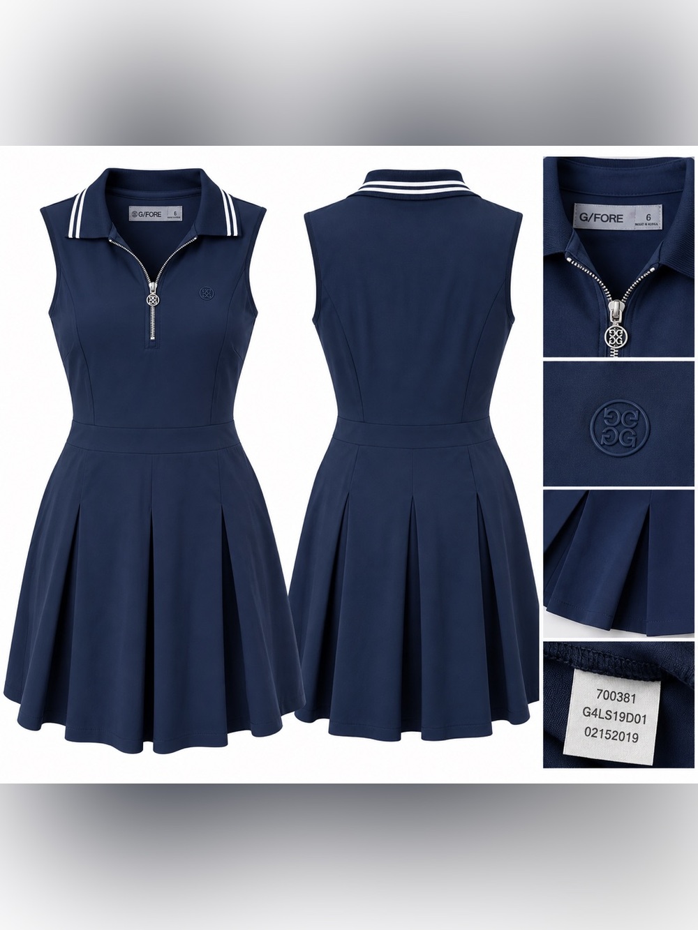 G/FORE Navy Blue Golf Dress Size 6 Sleeveless Pleated Tennis Dress